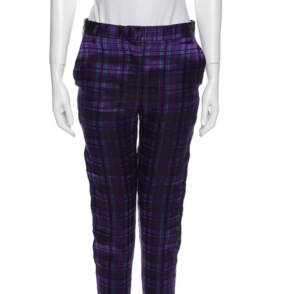 Haider Ackermann Silk Straight Leg Purple Plaid Pants - Picture 1 of 3
